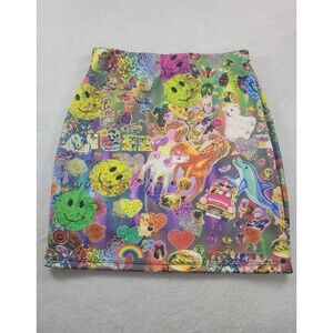 OMIGHTY Lisa Frank Sticker Skirt Rare Colorful Graphic Print Mini Skirt Sz XS/S